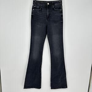 ZARA High Rise Flare Faded Black Stretch Jeans Pockets Comfort Womens US 4